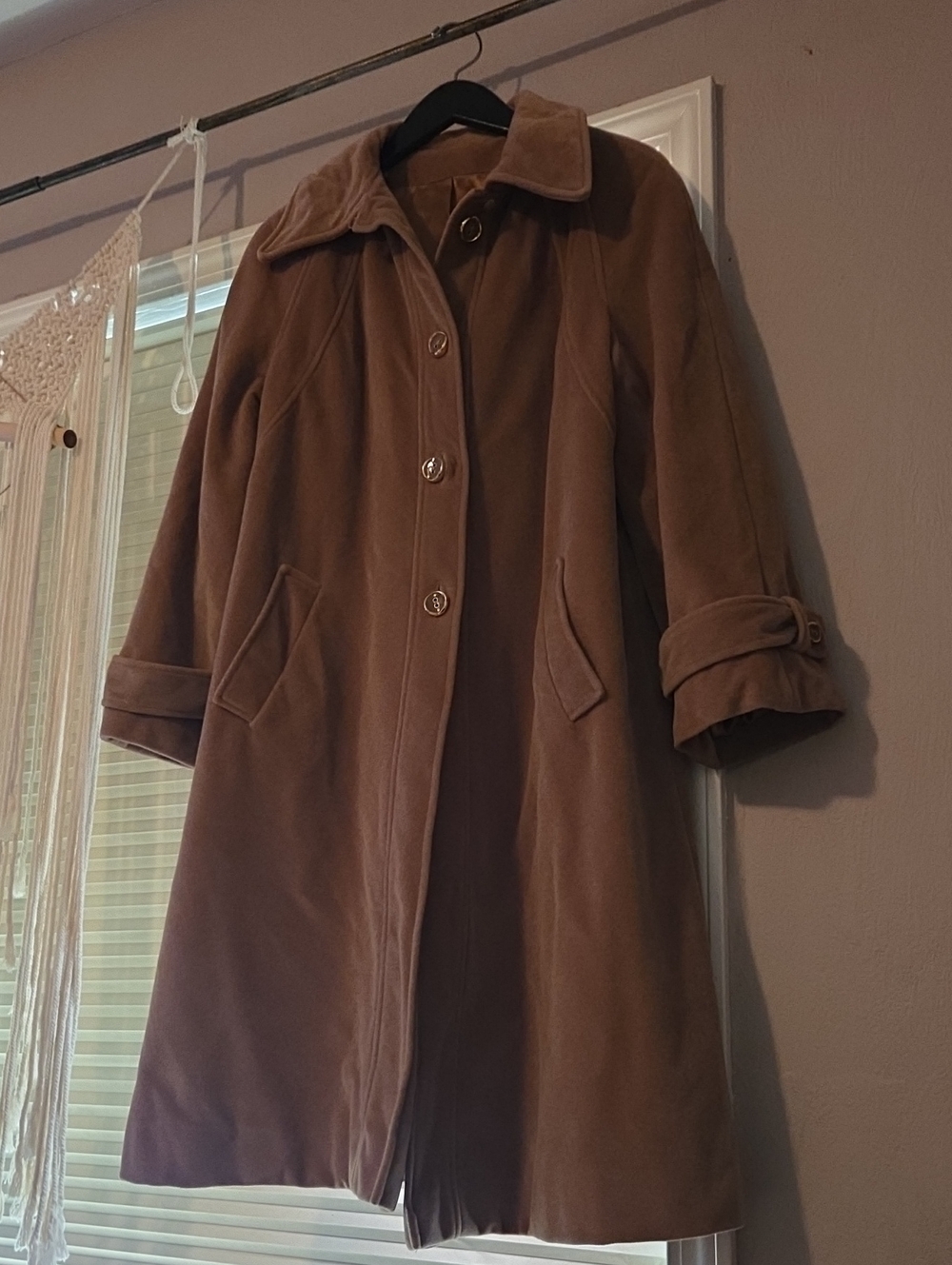 Women's Classic Camel Trench Coat with Button Front Finest Man Made Cashmere